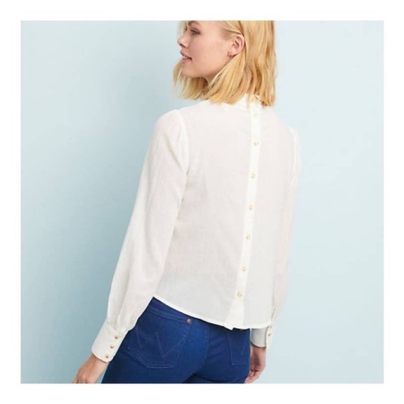 274 Anthropologie Meadow Rue Embroidered Mock Neck Back Buttons Blouse size 2 - Picture 3 of 16